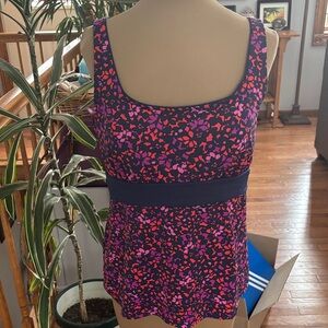 Floral Pink and Purple Lands End swim tank top. Size 12
